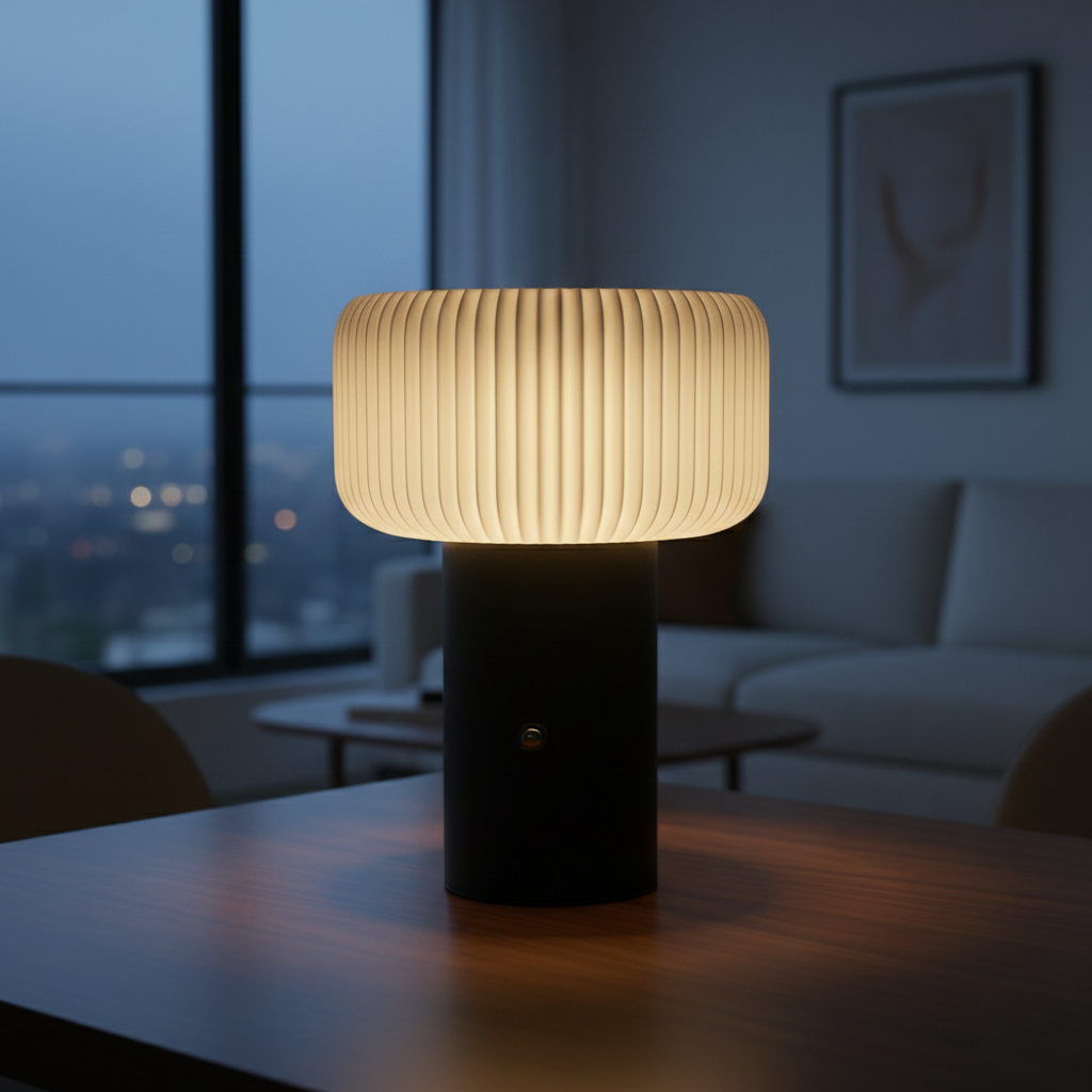 Elegant ribbad svamplampa med färgskiftande LED